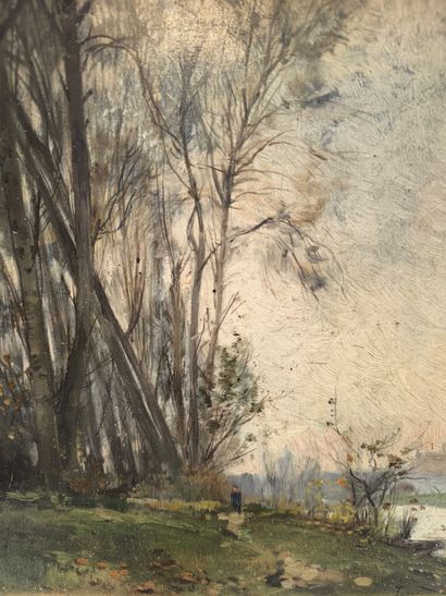 Ecole du XIXe siècle. Paysage d'hiver. Huile...