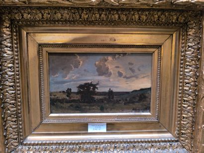 Ecole du XIXe siècle. Paysage nuageux. Huile...