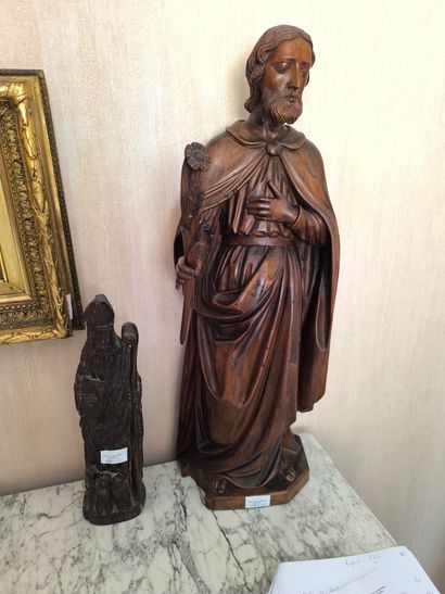 Figure de Saint en bois sculpté. Haut. 66...