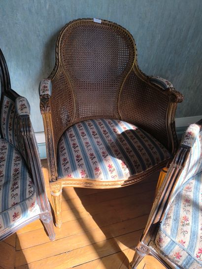 Paire de bergères médaillon de style Louis...