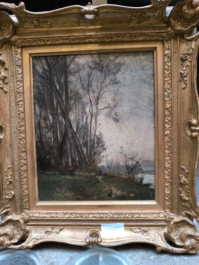 Ecole du XIXe siècle. Paysage d'hiver. Huile...