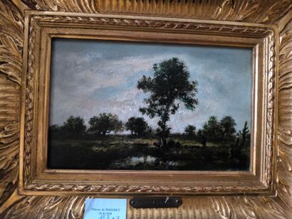 Ecole du XIXe siècle. Paysage de bord de...
