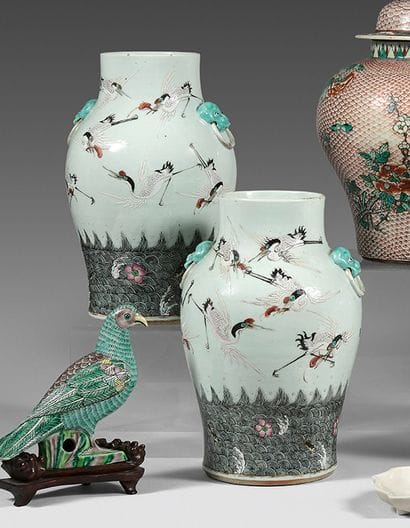 CHINA
Pair of porcelain vases of baluster...