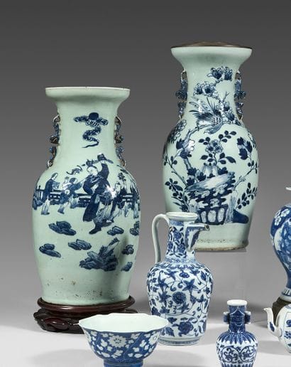 CHINA
Two green celadon-ground porcelain...