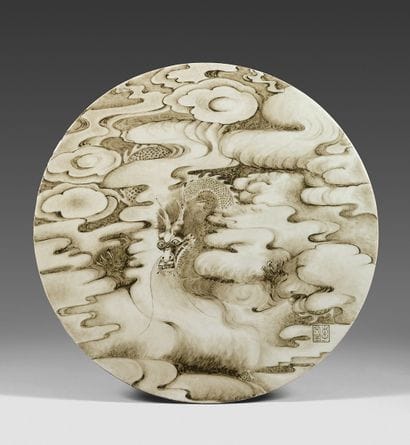 CHINA
Large circular porcelain wall plaque...