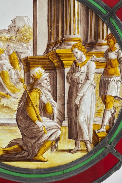 Solomon worshipping idols
Rondel in grisaille,...