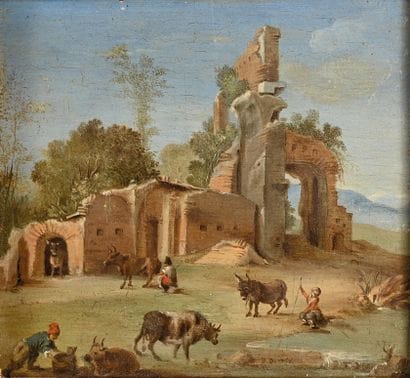 BD (active circa 1750)
Peasants near ruins
Pair...