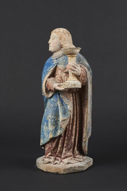 Polychrome carved stone cherofer angel, depicting...