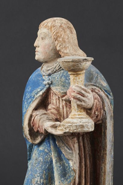 Polychrome carved stone cherofer angel, depicting...