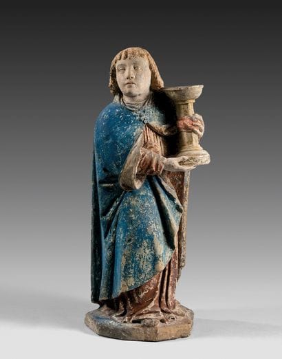 Polychrome carved stone cherofer angel, depicting...