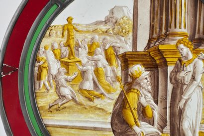 Solomon worshipping idols
Rondel in grisaille,...