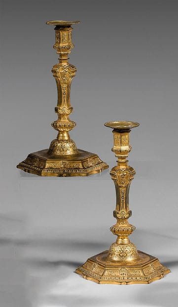 A pair of finely chased and gilded bronze...