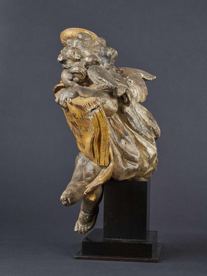 Baroque angel sculpted in polychrome, silver...