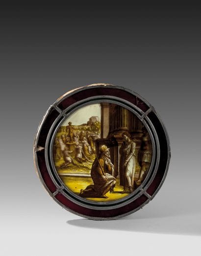 Solomon worshipping idols
Rondel in grisaille,...
