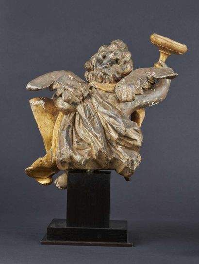 Baroque angel sculpted in polychrome, silver...