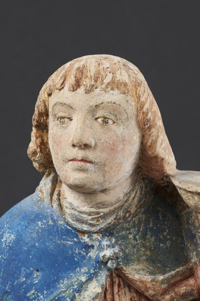 Polychrome carved stone cherofer angel, depicting...