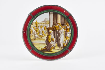Solomon worshipping idols
Rondel in grisaille,...