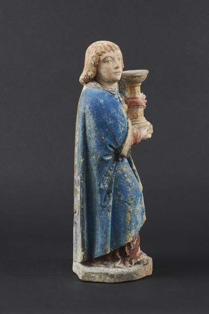 Polychrome carved stone cherofer angel, depicting...