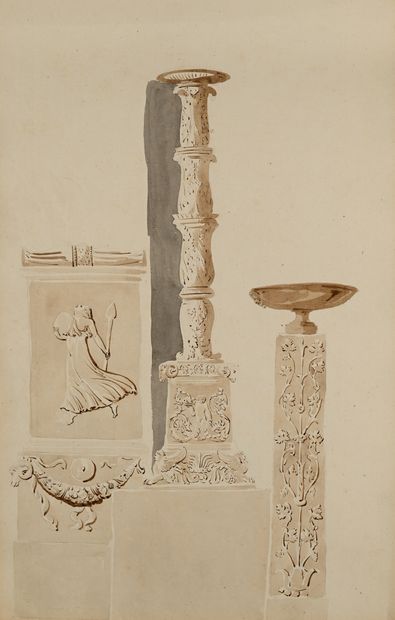 Pierre FONTAINE
Four studies of vases, pedestals,...
