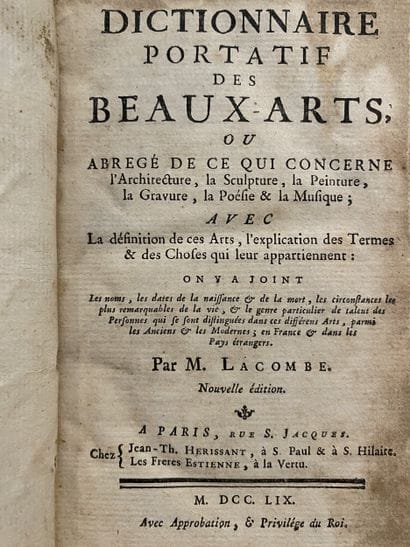LACOMBE (M.).
Dictionnaire portatif des beaux-arts...