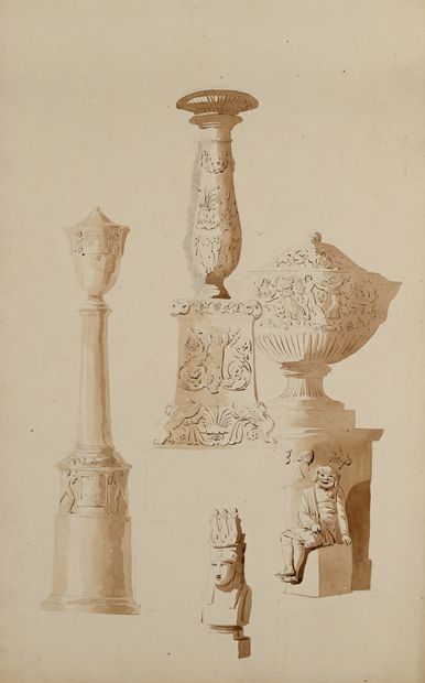 Pierre FONTAINE
Four studies of vases, pedestals,...