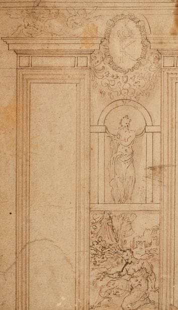 ITALIAN school circa 1700
Decor with a statue...
