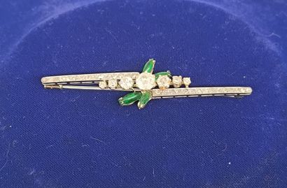 Barrette brooch in 750°/°° gold and platinum,...