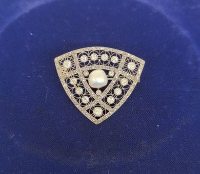 Brooch in 750°/°° gold, centered on a blown...