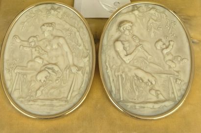 Two resin brooches sculpted with mythological...