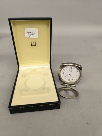 DUNHILL. Metal travel alarm clock, quartz...