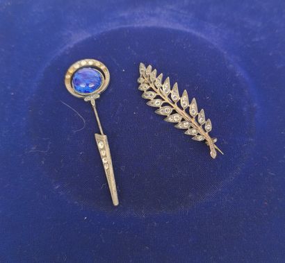 Silver-plated metal leaf brooch embellished...