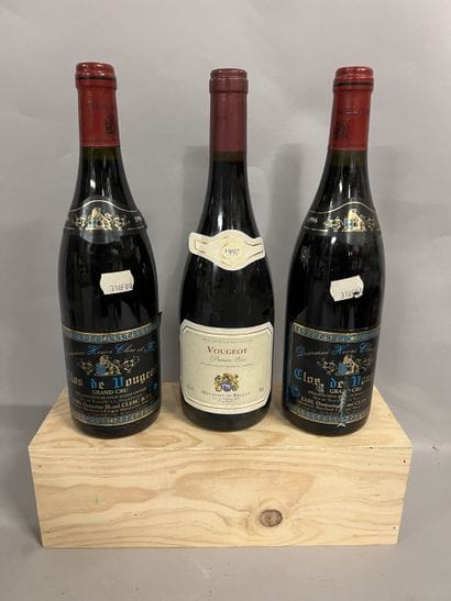 3 bouteilles CLOS VOUGEOT, (2 Dom. Henri...