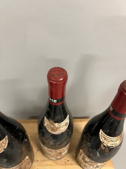 3 bouteilles LA TACHE, DRC 1991 (ea, très...