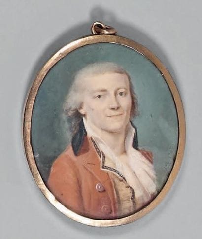 Miniature ovale sur ivoire: Portrait d'un...