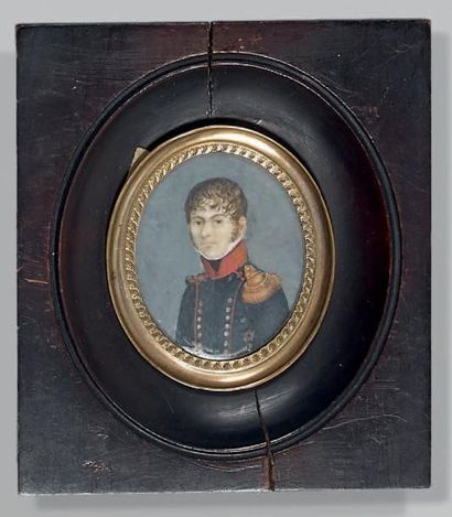 Miniature ovale sur ivoire: Portrait d'un...
