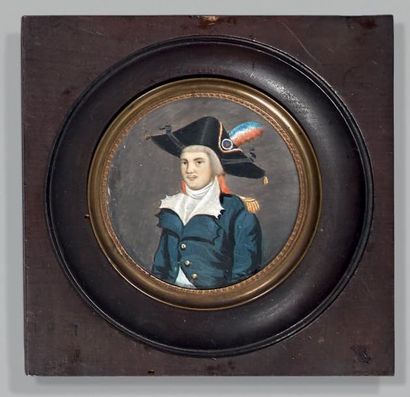 Miniature ronde sur ivoire: Portrait d'un...