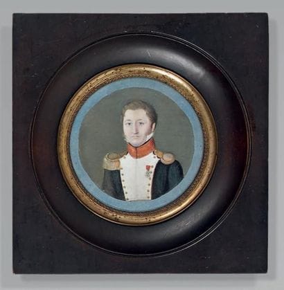 Miniature ronde sur vélin: Portrait d'un...