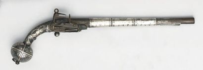 Pistolet à silex caucasien, canon à pans...