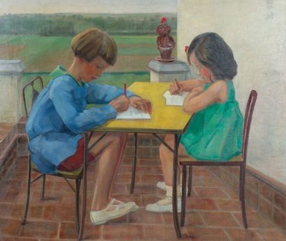 Attribué à Louis HALFLANT
La leçon d'écriture,...