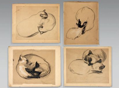 HEMAN (?) Léon
«Chats». Suite de quatre dessins...
