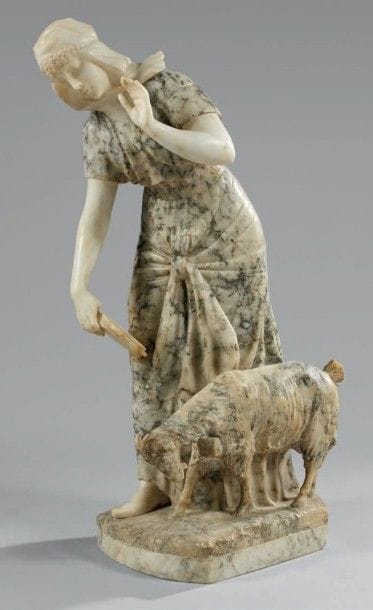 LUGI
«Phébus». Sculpture en marbre et albâtre...