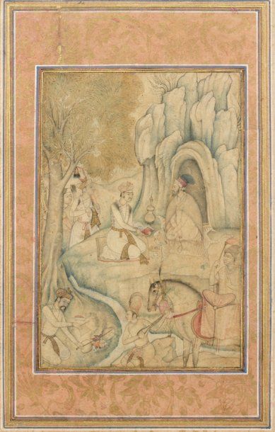 Visite princière à un ascète. Dessin aquarellé...