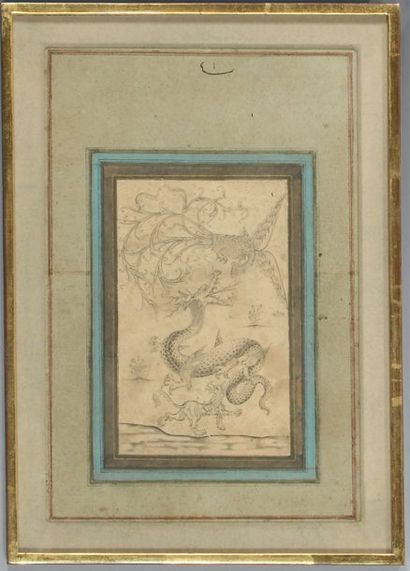 Dragon et Simurgh. Dessin monté sur page...