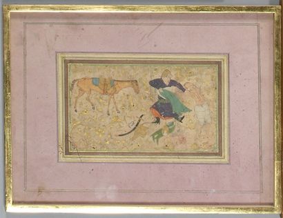 Guerrier dénudé. Gouache rehaussée d'or sur...