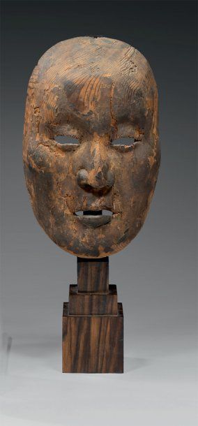 Masque de personnage ou moine en hinoki à...