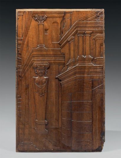 Panneau de cabinet en noyer sculpté figurant...