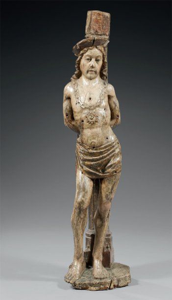 Saint Sébastien en bois, traces de polychromie,...