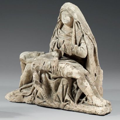 Groupe de Pieta avec un ange, pierre calcaire...