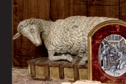 Agneau de Saint Jean Baptiste en bois finement...