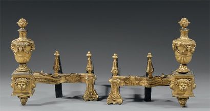 Paire de chenets en bronze ciselé et doré...